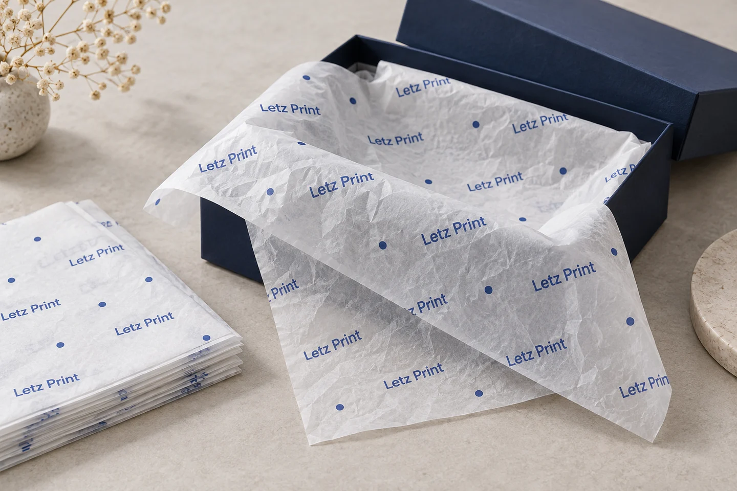 Custom Tissue Paper — illustrative design mockup