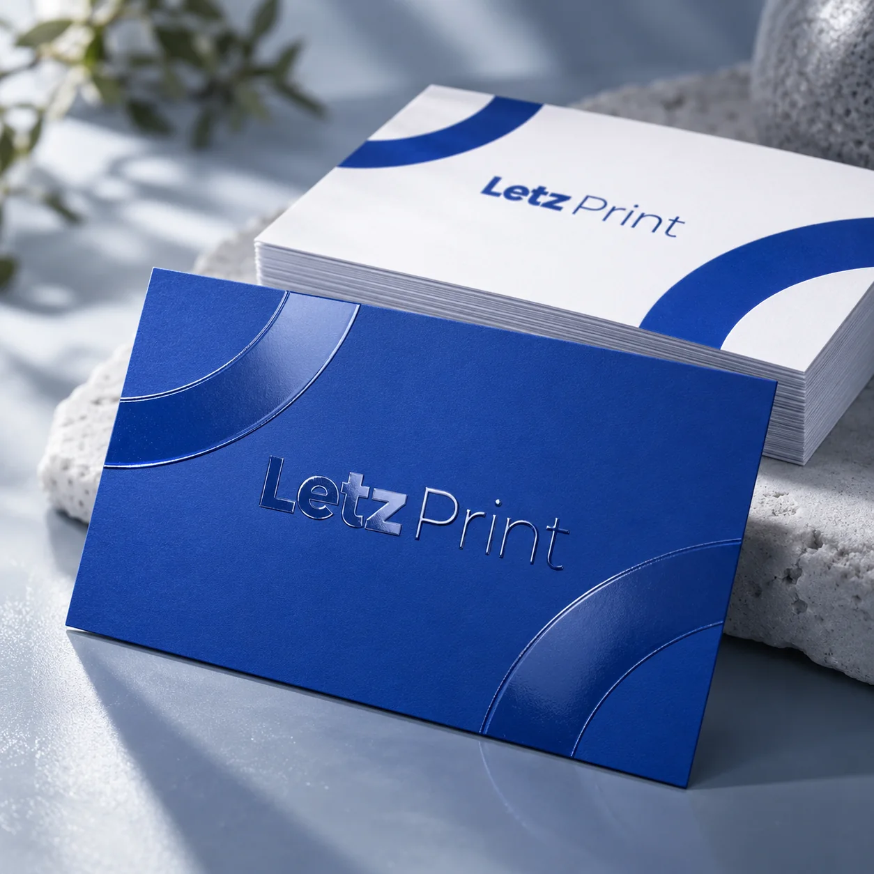 Embossed Gloss Business Cards — illustrative design mockup