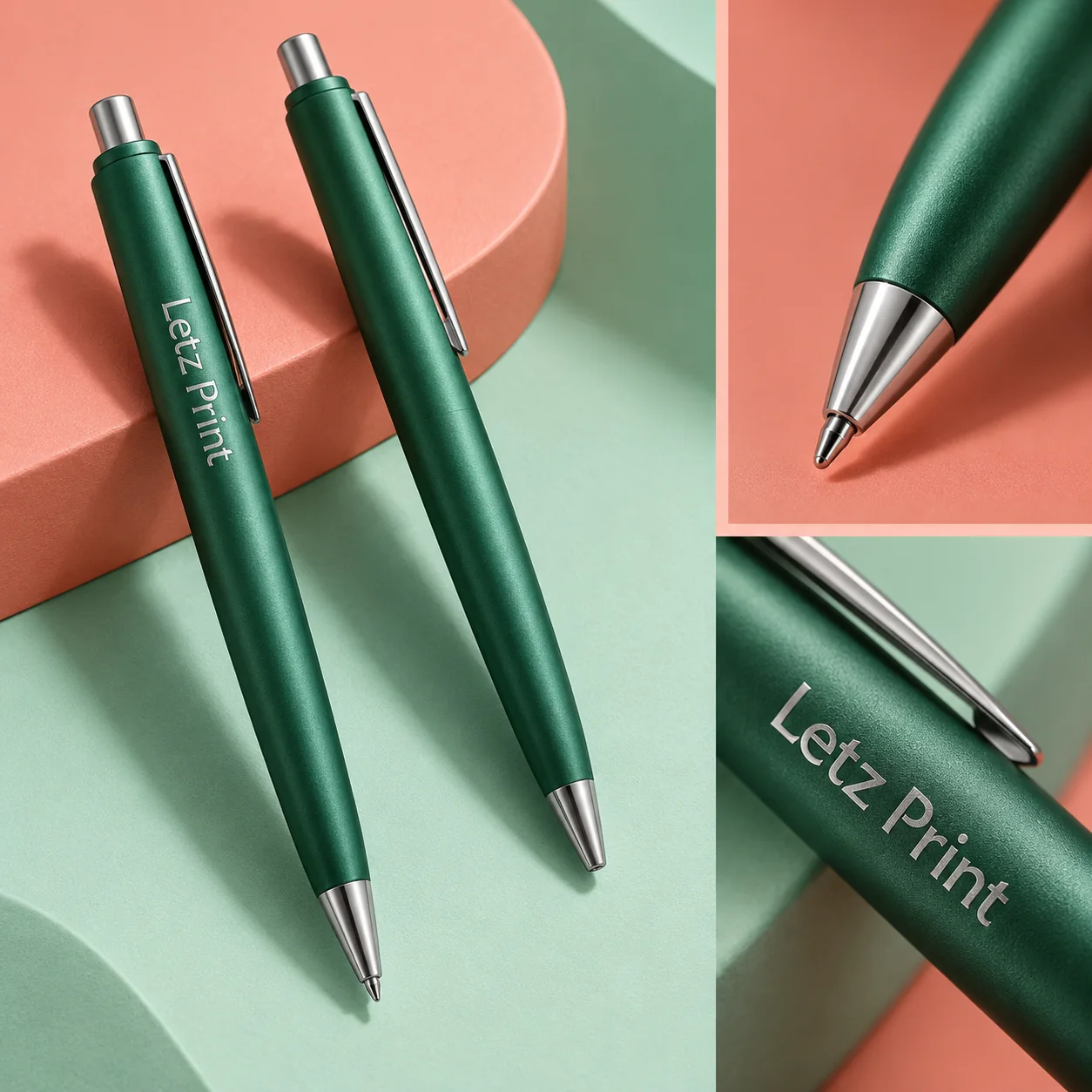Metal Engraved Ballpoint Pen – Black Ink — illustrative design mockup