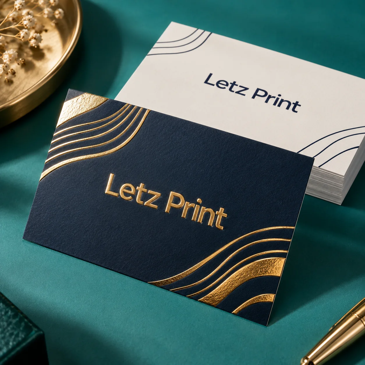 Raised Foil Business Cards — illustrative design mockup