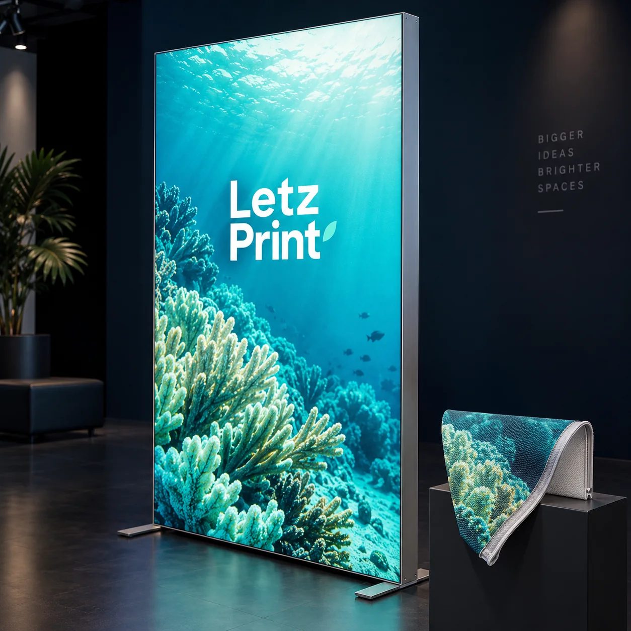 Backlit fabric displays — illustrative design mockup