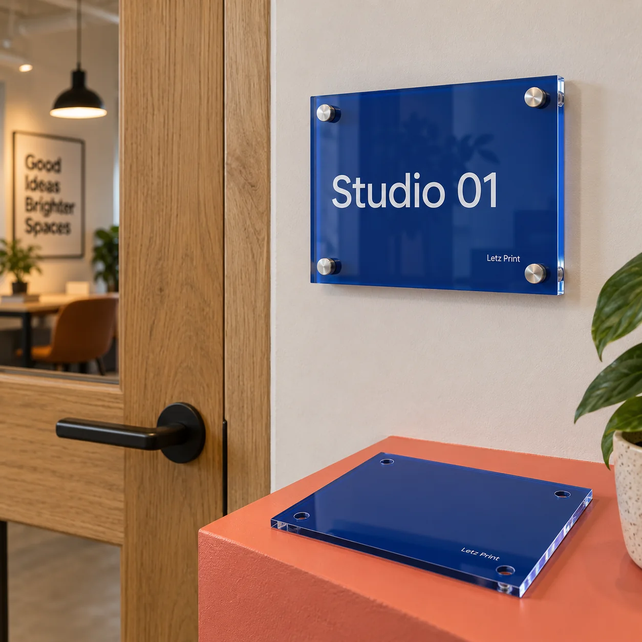 Room & door plaques — illustrative design mockup
